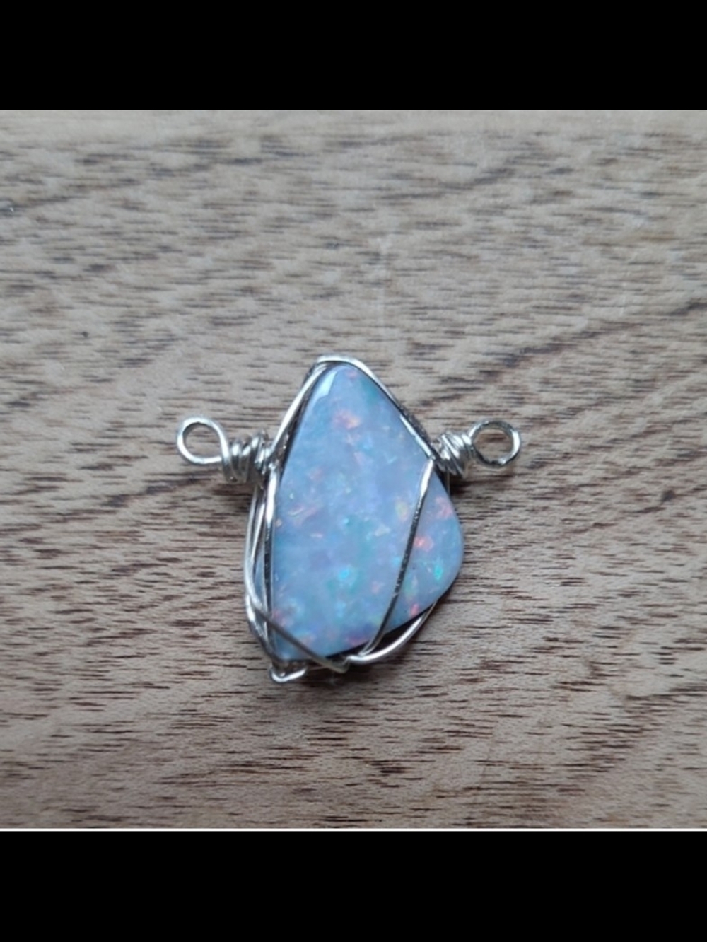 Handcrafted Boulder  Opal Pendant Connector in White Opalescent with Silver Wire